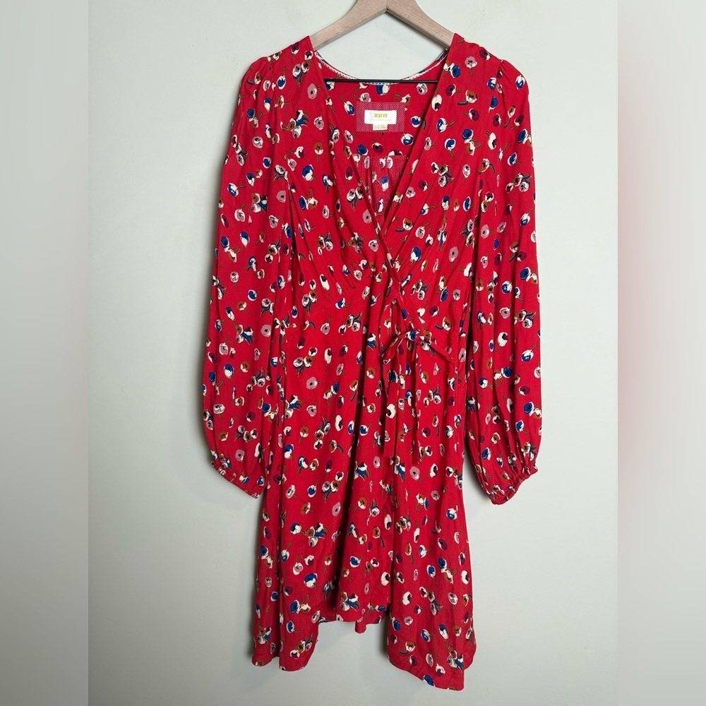 Maeve Anthropologie Womens Babydoll Floral Knee Length Dress Size 10 Red Spring